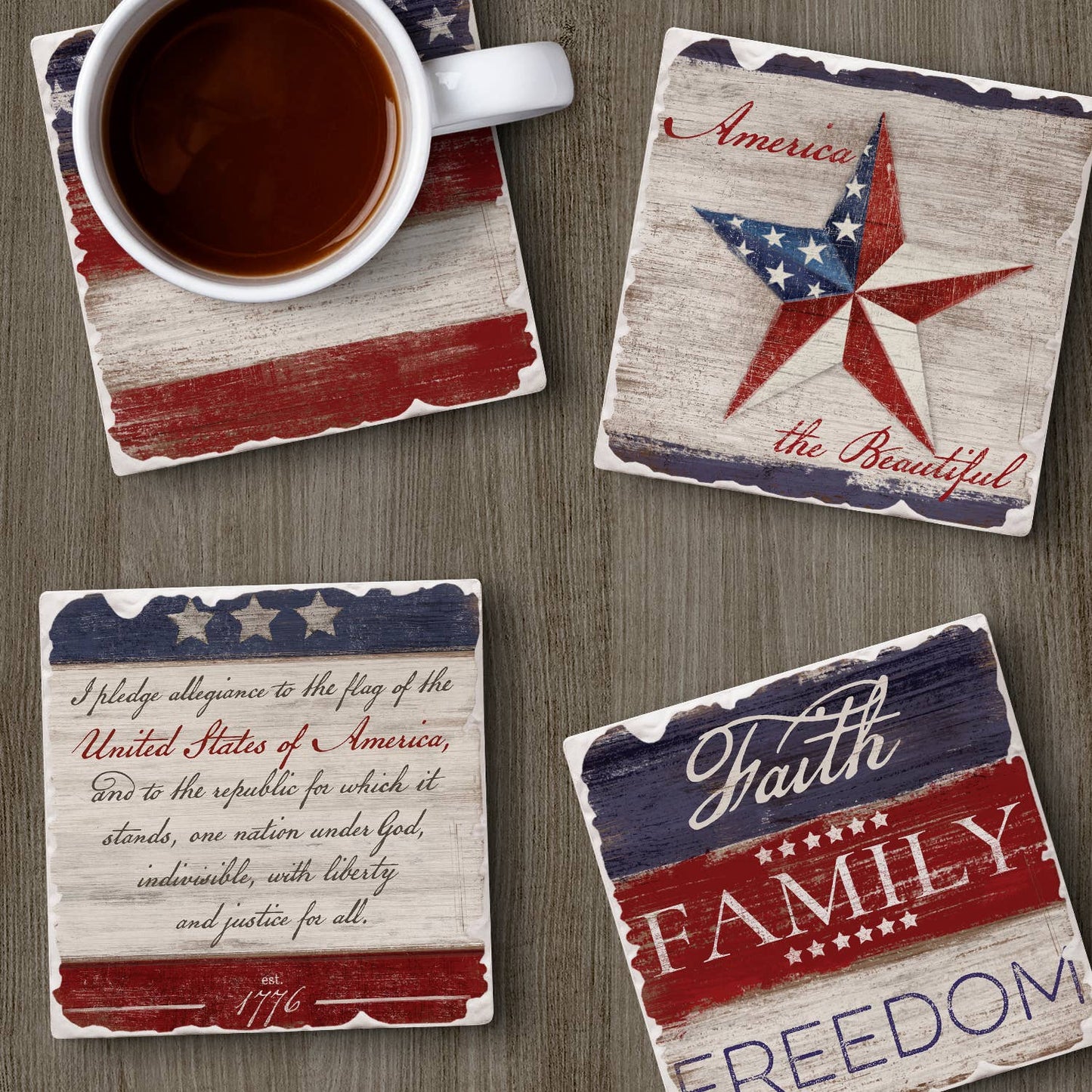 CounterArt/Highland Home/Thirstystone - Americana Assorted Image Tumbled Tile Coaster 4 Pack