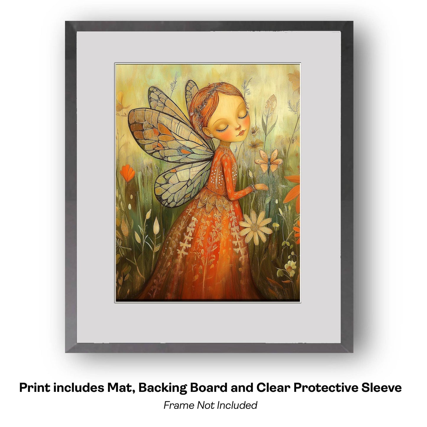 Mowbi - Folk Fairy Wildflowers -  Folk Art Prints – 8″x10″ Artwork in 11″x14″ Mat