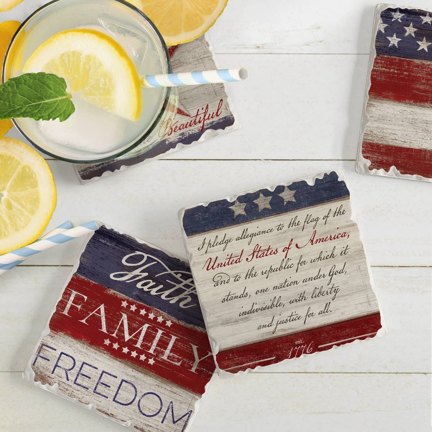 CounterArt/Highland Home/Thirstystone - Americana Assorted Image Tumbled Tile Coaster 4 Pack