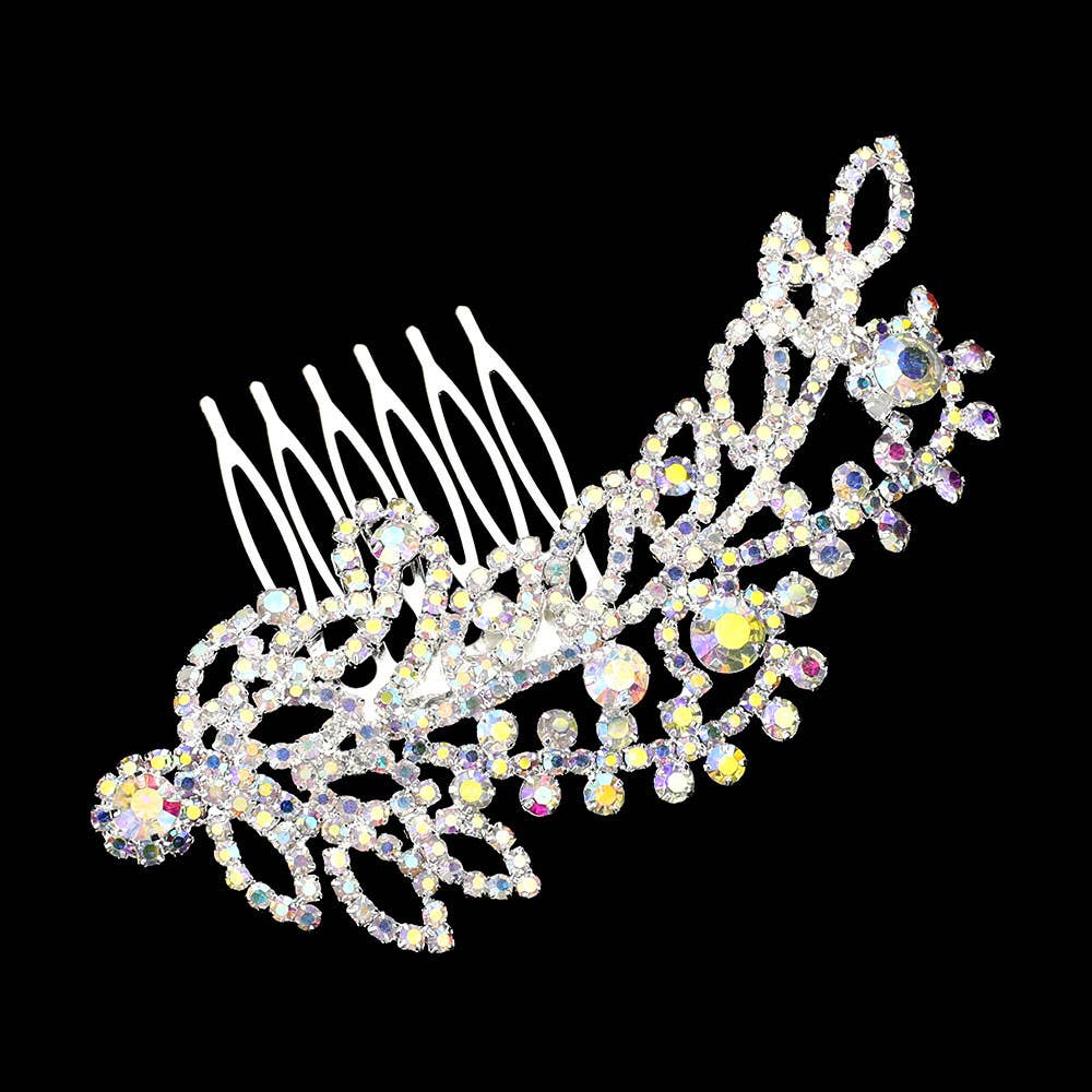 Sensibling Corp. - Round Stone Cluster Embellished Rhinestone Paved Hair Comb: Clear,Gold