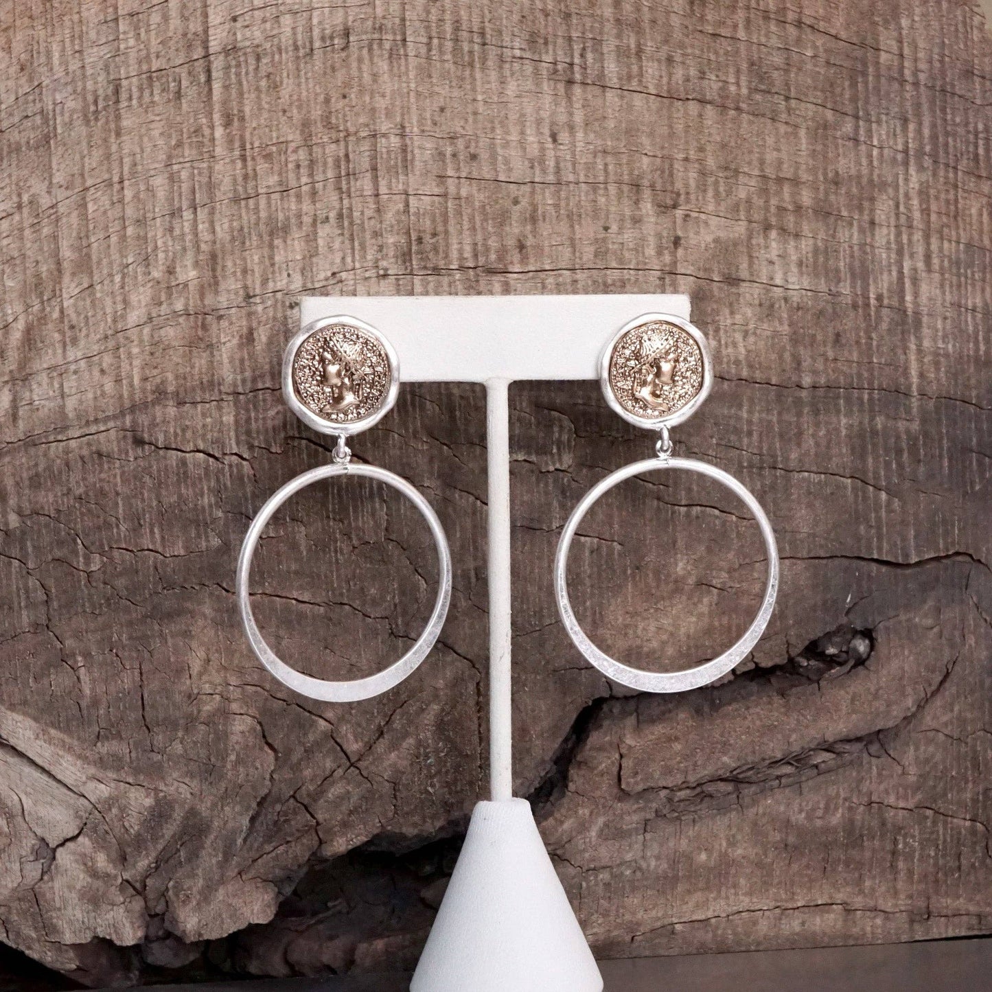 PennyLine inc - Boho Coin and Hoop Earrings – Silver & Gold Tone: Worn Silver Tone