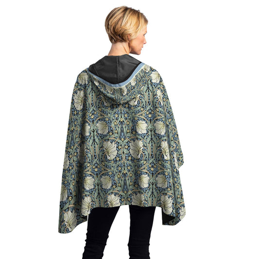 RainCaper - William Morris Pimpernel & Black Reversible Rain Cape Poncho – Hooded Womens Wrap