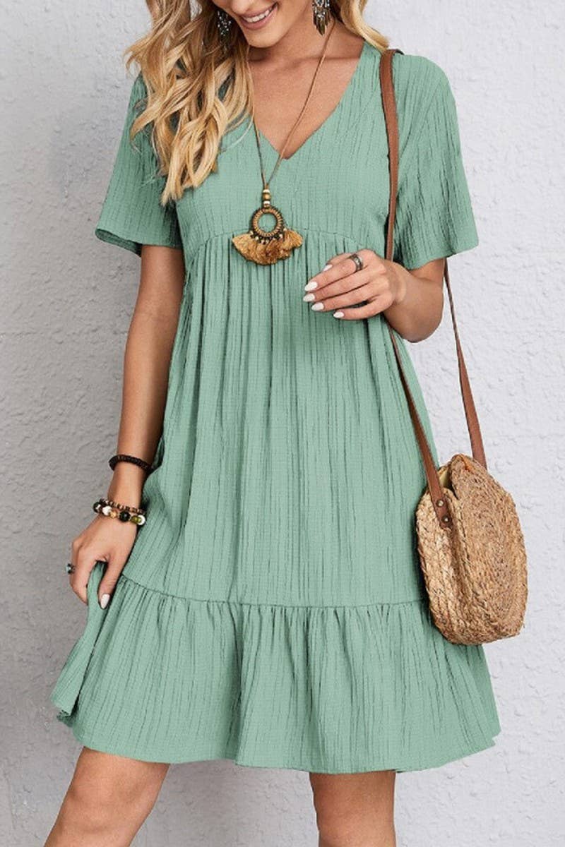 NINEXIS - CWDSD8232_SUMMER LOOSE CASUAL SHORT-SLEEVED DRESS: BLACK / (L) 1