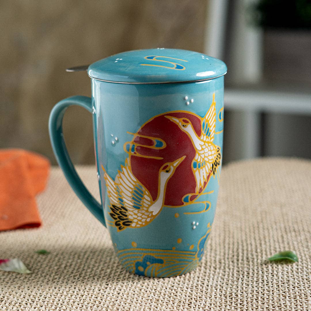 Urban Tokyo - Japanese Crane Design 15oz Tea Mugs with Lid and Infuser for Loose Leaf Tea (4/32)