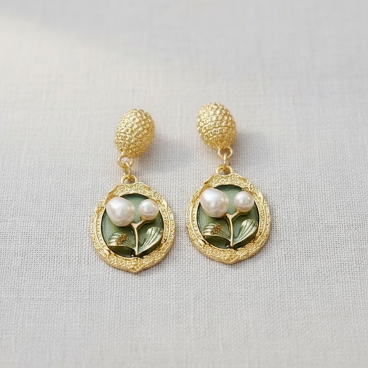 camilla dovey - Vintage Green Floral Pearl Earrings