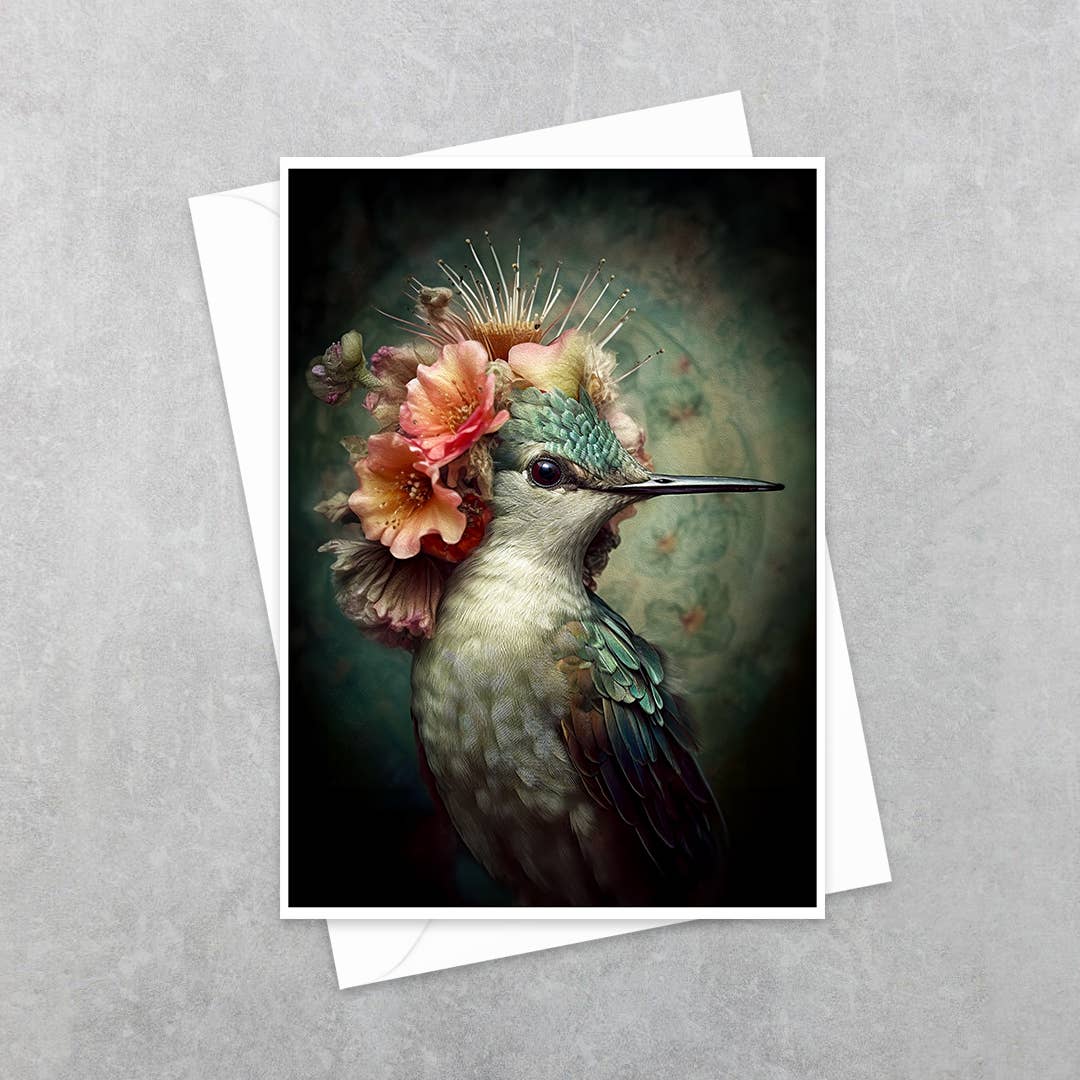 Salty Alyce - Hummingbird with Pink Flowers Greeting Card 2AS