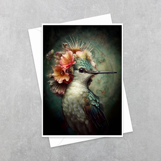 Salty Alyce - Hummingbird with Pink Flowers Greeting Card 2AS