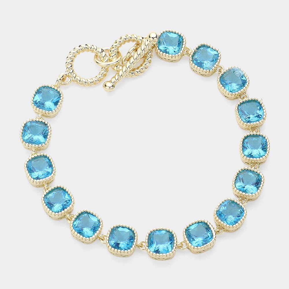 Sensibling Corp. - 14K Gold Plated Square CZ Stone Link Evening Toggle Bracelet: Lm