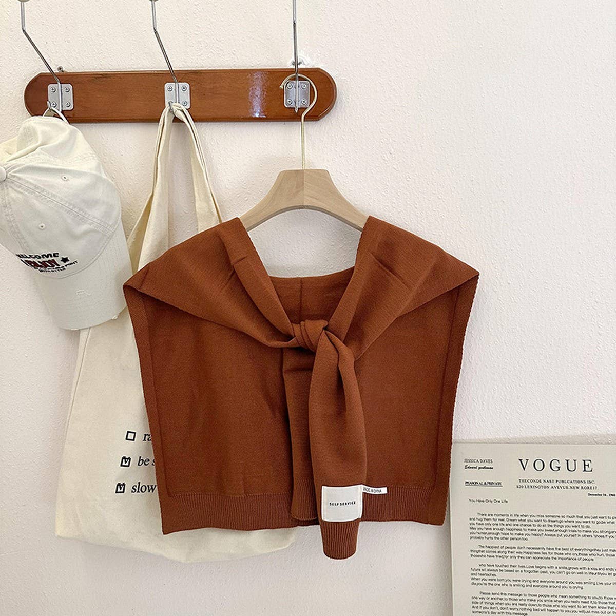 ACCITY - Solid Color Knitted Knotted Shawl – Casual & Cozy _CWASC0757: CAMEL / (OS) 2