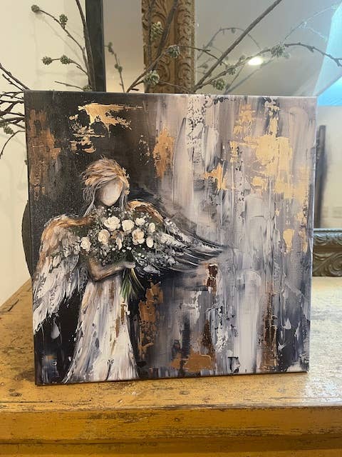 Rustic Nester - Angel canvas art print, Christian home decor, Wall hanging: 14x14