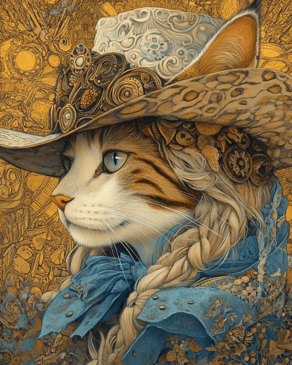 Mowbi - Cowgirl Cat - Wall Art Print - Coastal Cowgirl  8"x10" Artwork - 11"x14" Mat