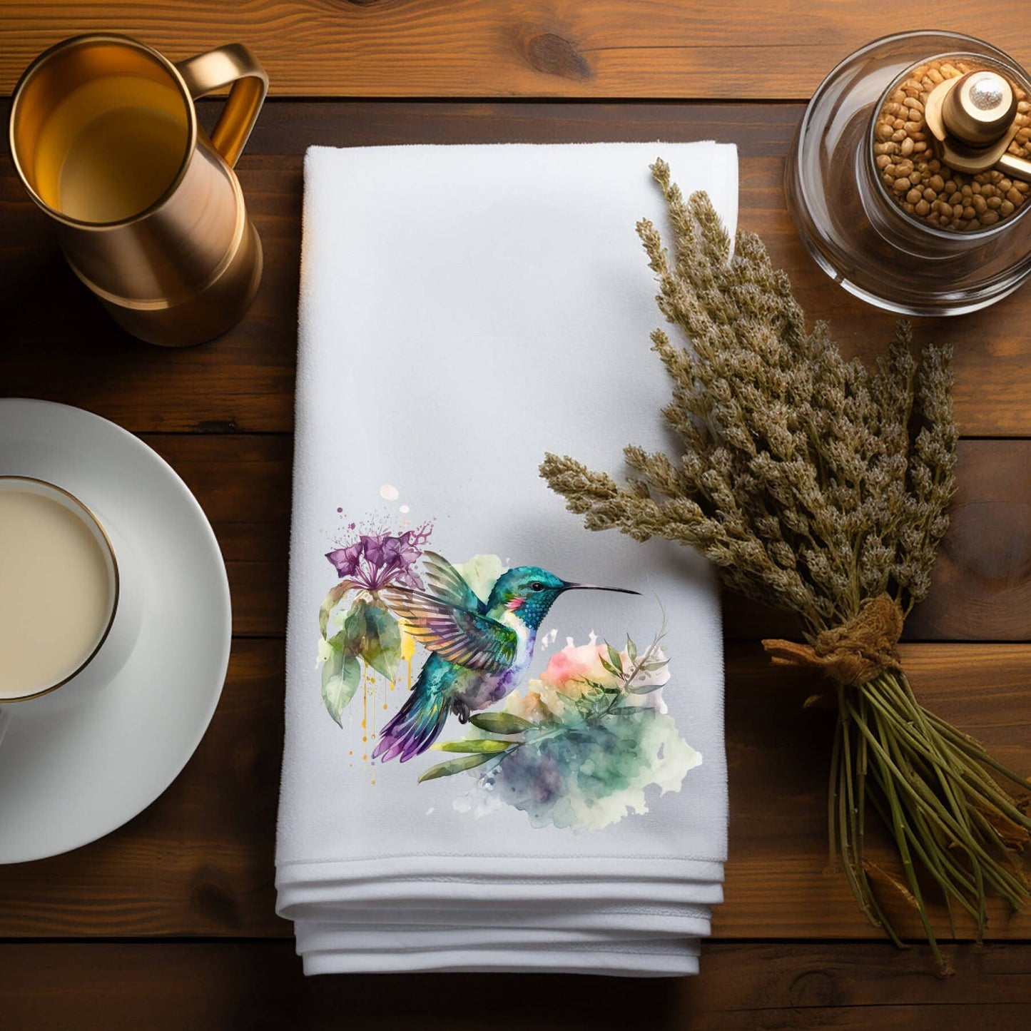 Fernville Creations - Hummingbird Watercolor Art Luxury Bathroom Hand Towel