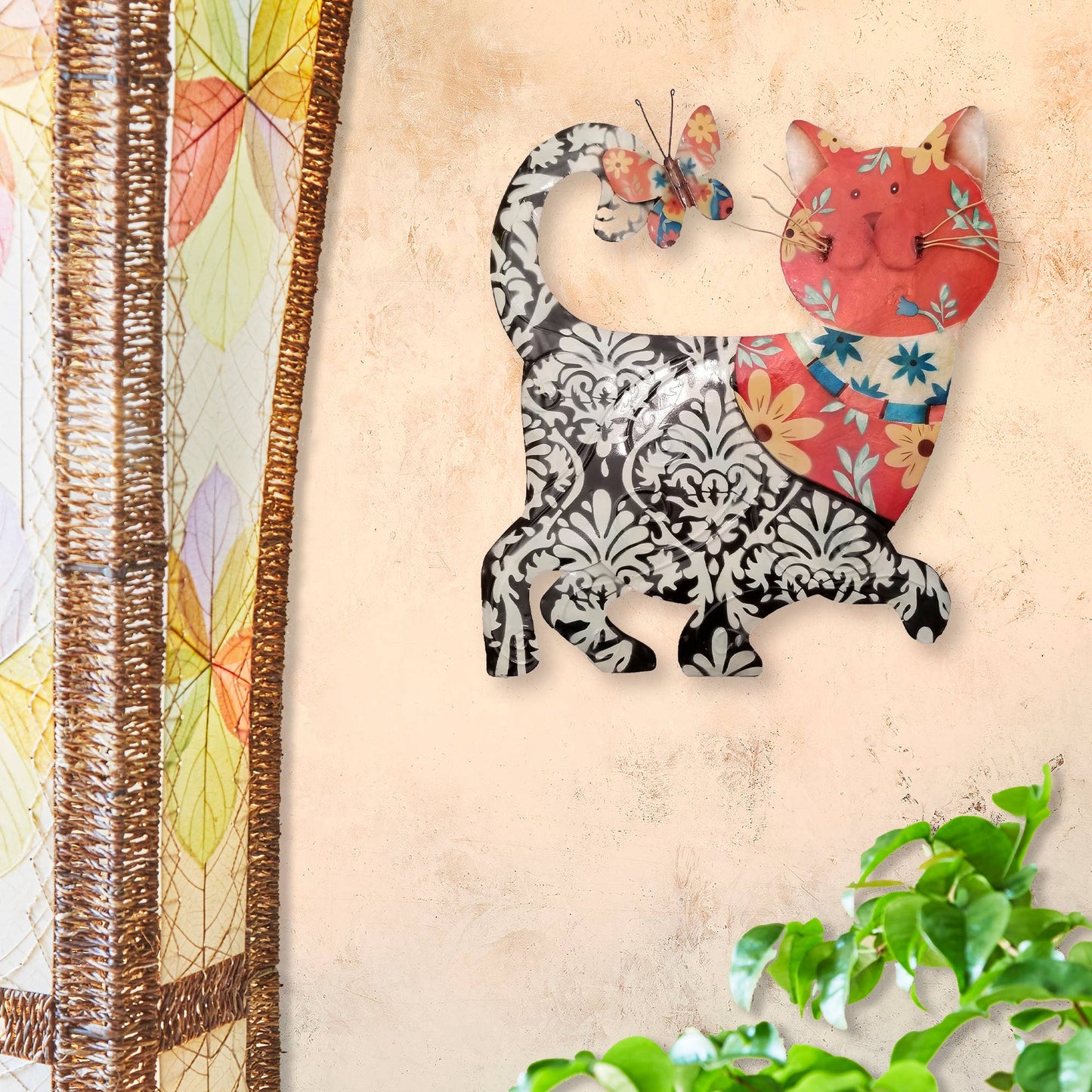 Eangee Home Design - Cat Wall Decor Black And Red, Capiz & Metal, Outdoor Safe