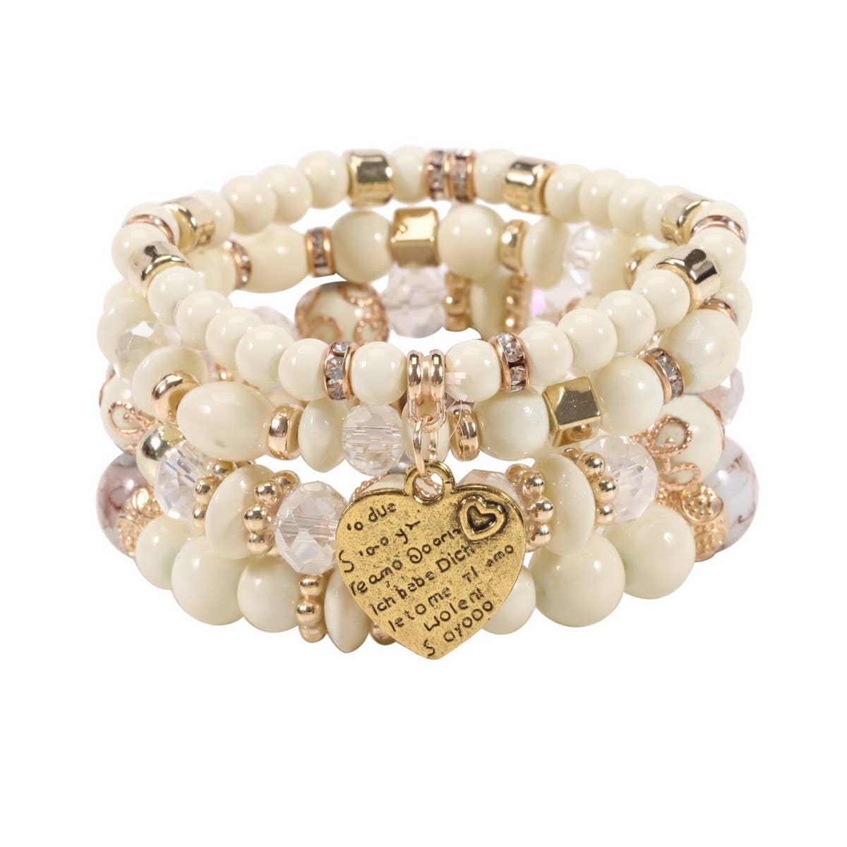 NINEXIS - CWMM10451_BOHO BEADED HEART BRACELET SET 4PCS ELASTIC: TYPE11 / (OS) 1