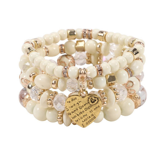 NINEXIS - CWMM10451_BOHO BEADED HEART BRACELET SET 4PCS ELASTIC: TYPE2 / (OS) 1