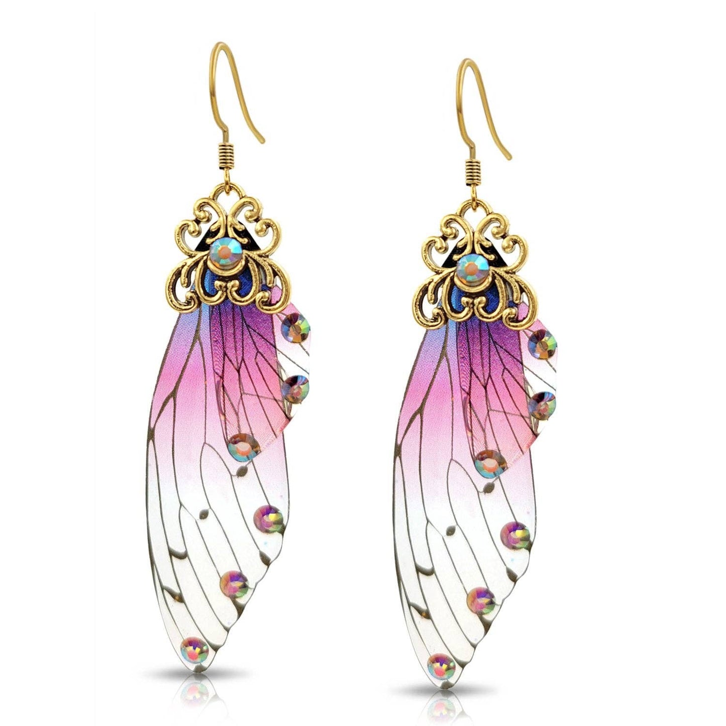 BESHEEK JEWELRY - Clear, Pink & Purple with gold flecks Butterfly Wing Earring: Title