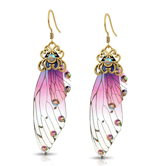 BESHEEK JEWELRY - Clear, Pink & Purple with gold flecks Butterfly Wing Earring: Title