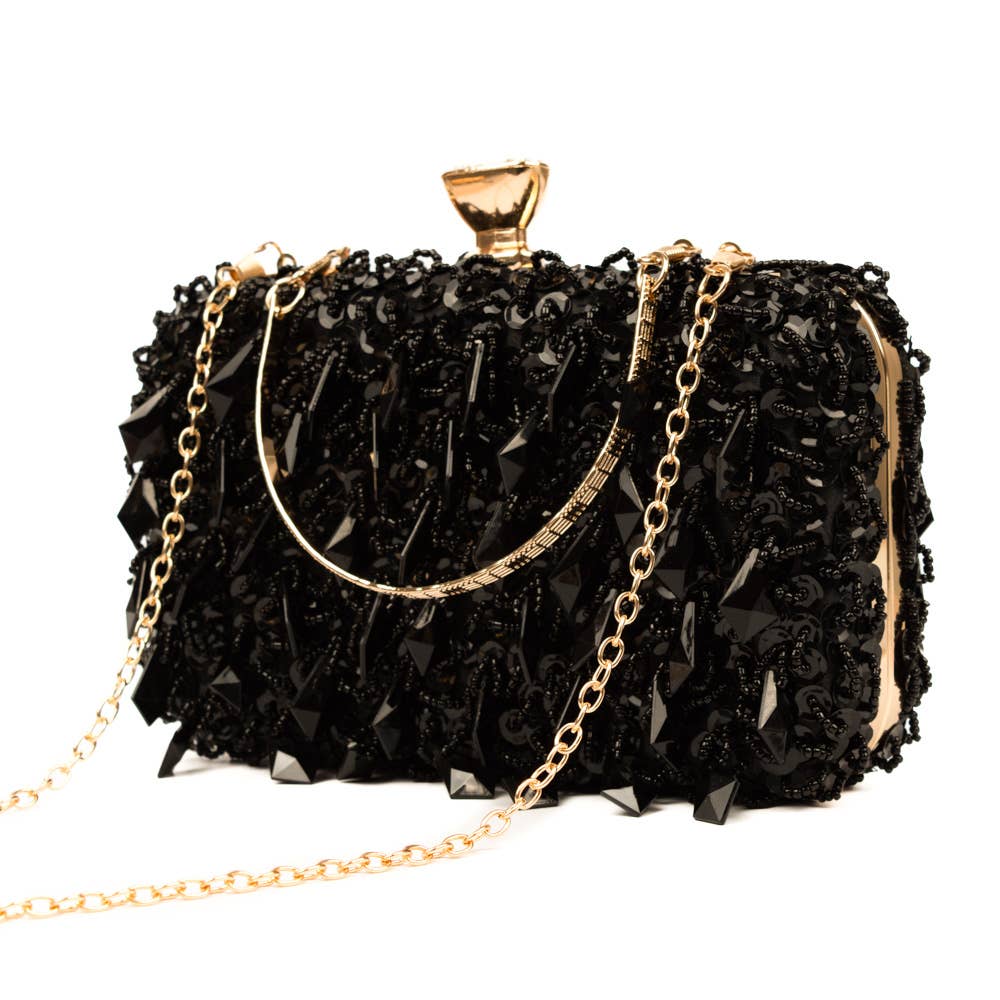 PEACH ACCESSORIES - OC3910 embellished beads embellished evening bag: Black