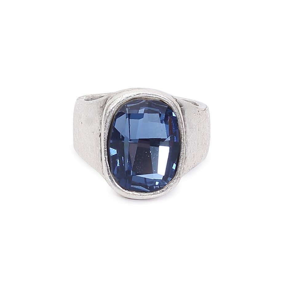 Chanour - Handmade Blue Crystal Brass Ring - 6912