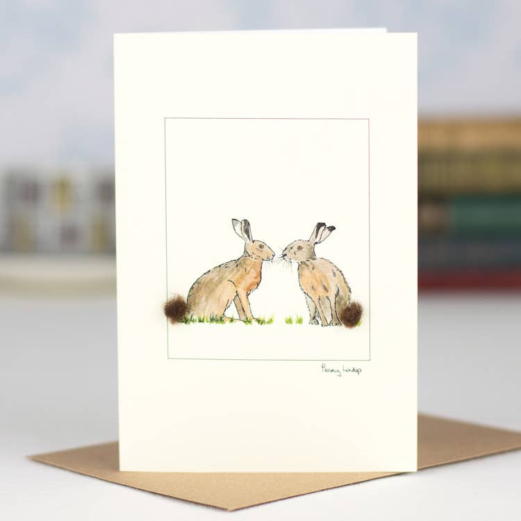 Papersheep UK - Hares Greeting Card with Wool Finish | C6 Greeting Card