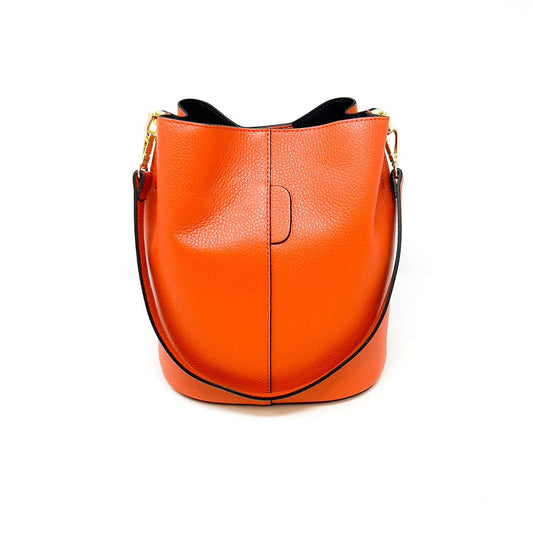 German Fuentes Handbags - GF2554 GENUINE ITALIAN LEATHER BUCKET BAG: ORANGE