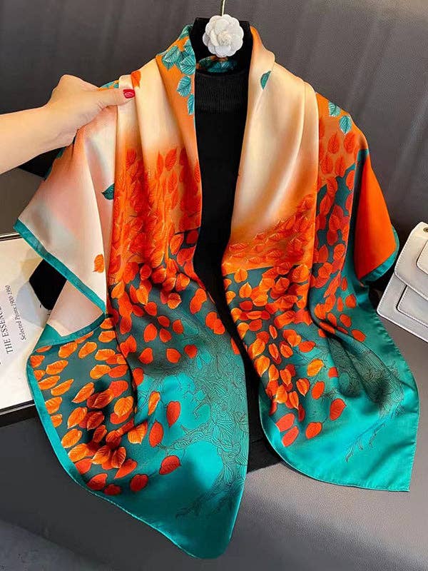 UZ Wholesale Store - Floral Printed Scarf Headband: ORANGE / One_size