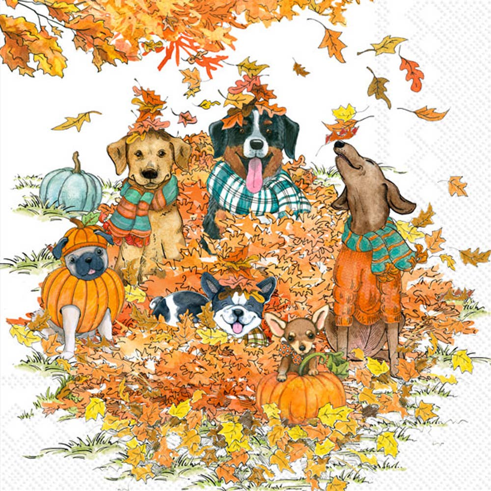 Boston International - Paper Cocktail Napkin 20 Ct Autumn Dogs Fall Autumn