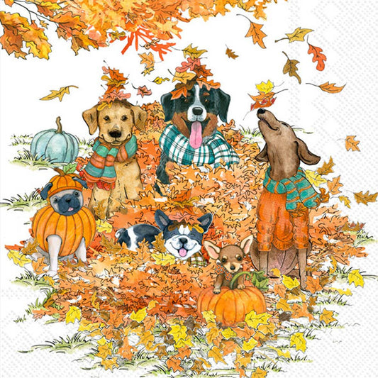 Boston International - Paper Cocktail Napkin 20 Ct Autumn Dogs Fall Autumn