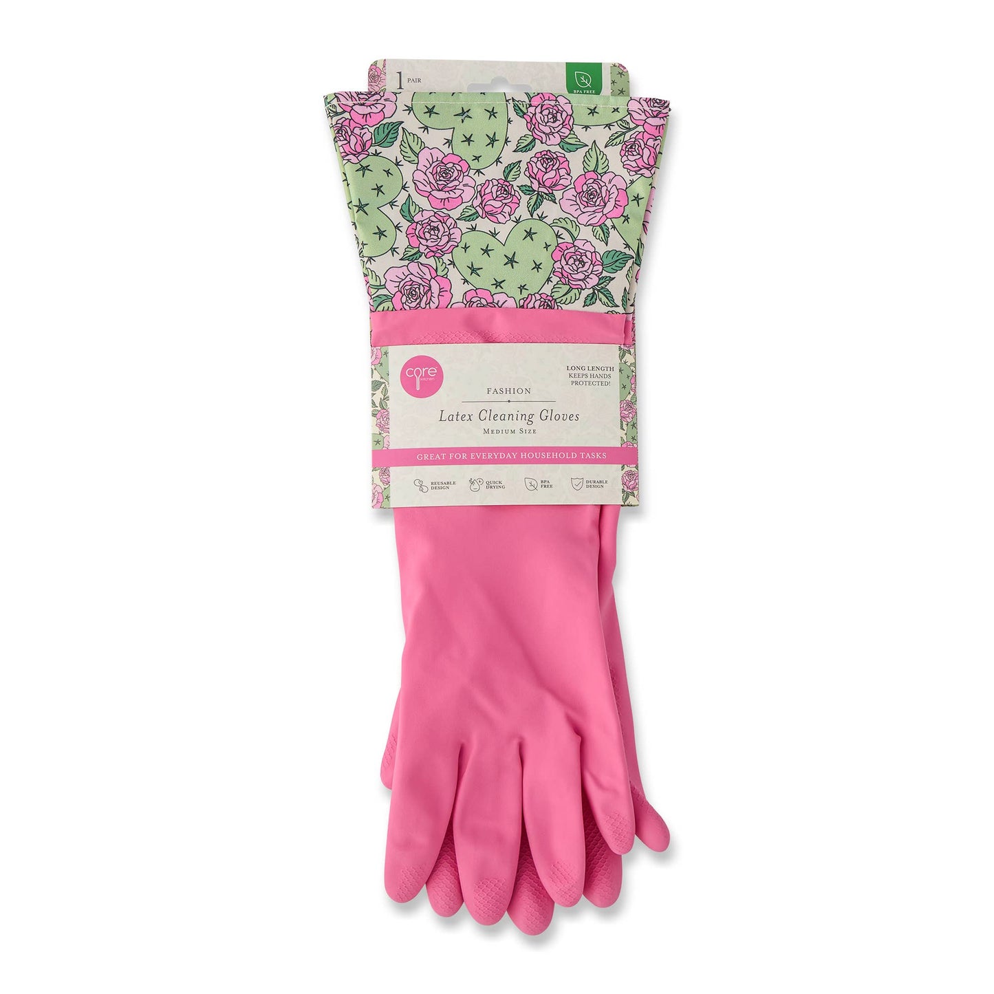 Core Home - 1 Pair Fashion Latex Dish Gloves - Pink/Cactus