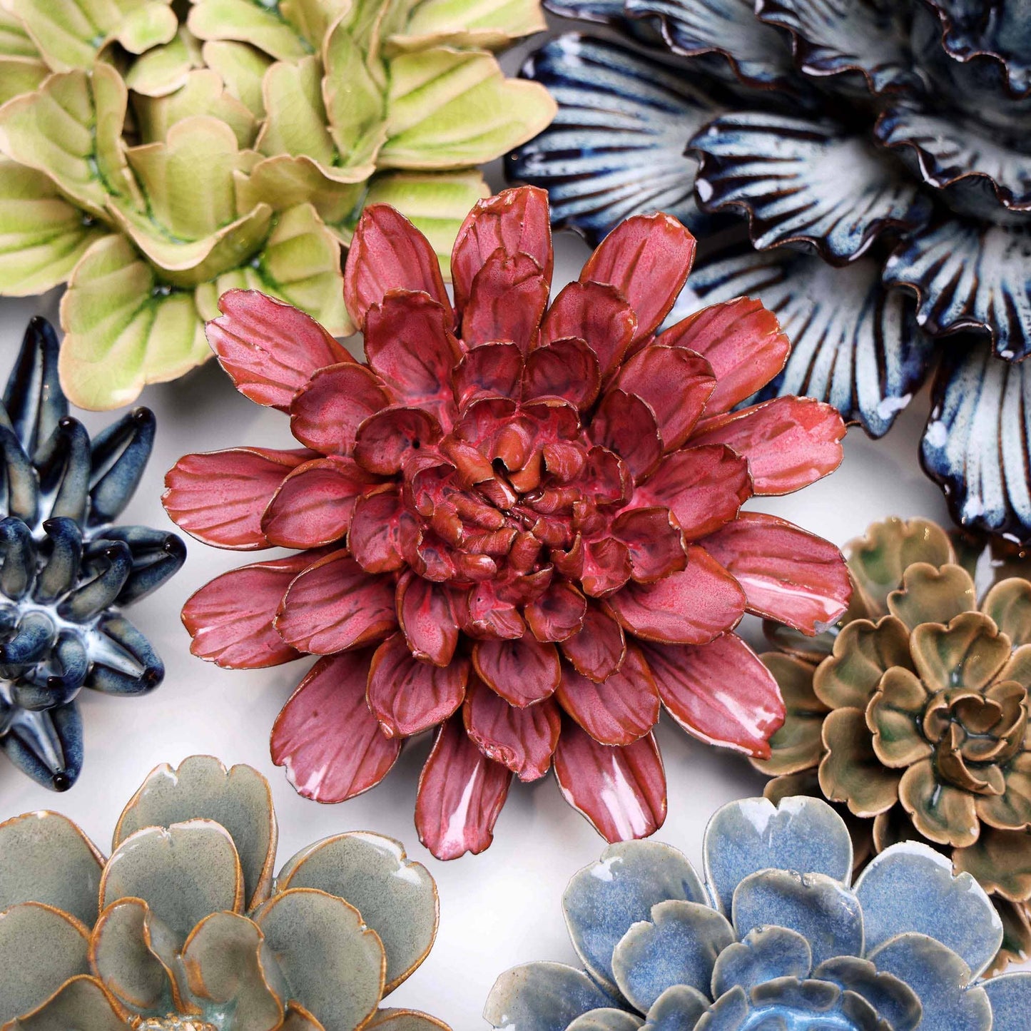 Chive - Japan Ceramic Flowers With Keyhole For Wall Hanging: MOB Flower Blue