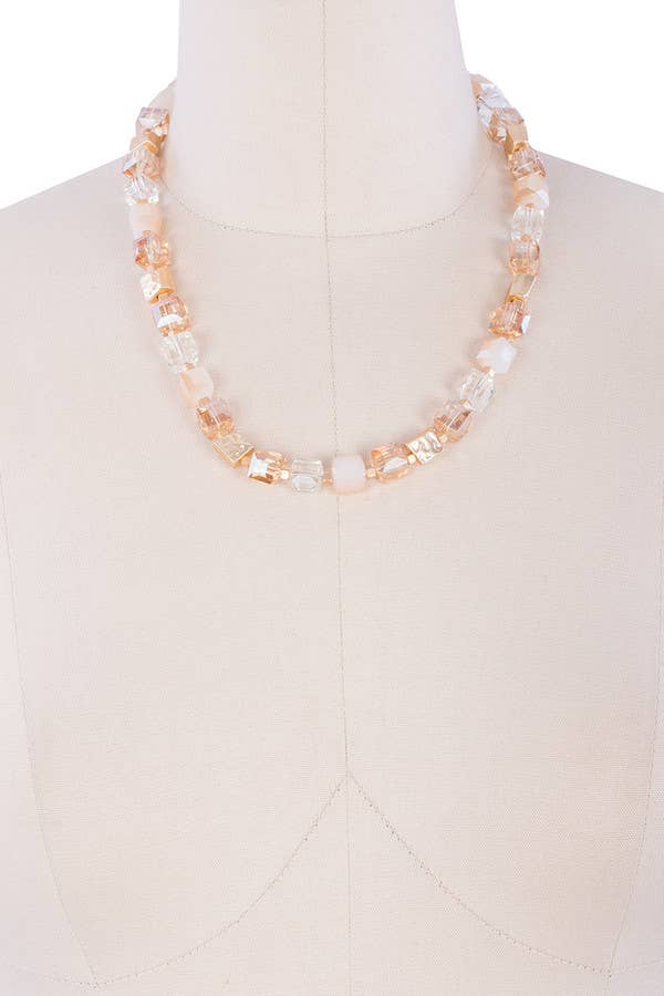 SAACHI - Faceted Glass Bead and Stone Necklace: Navy