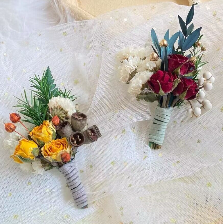 Sweet Home Deco - Dried Flower Mini Floral Bouquet, Boho Greenery Boutonniere: Style C