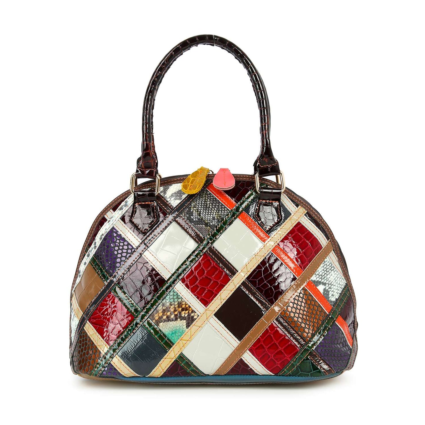 Handbag Express - Genuine Leather Patchwork Tall Satchel Handbag: Multi