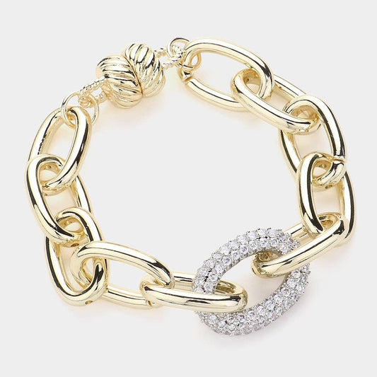 Sensibling Corp. - CZ Stone Paved Oval Link Magnetic Bracelet