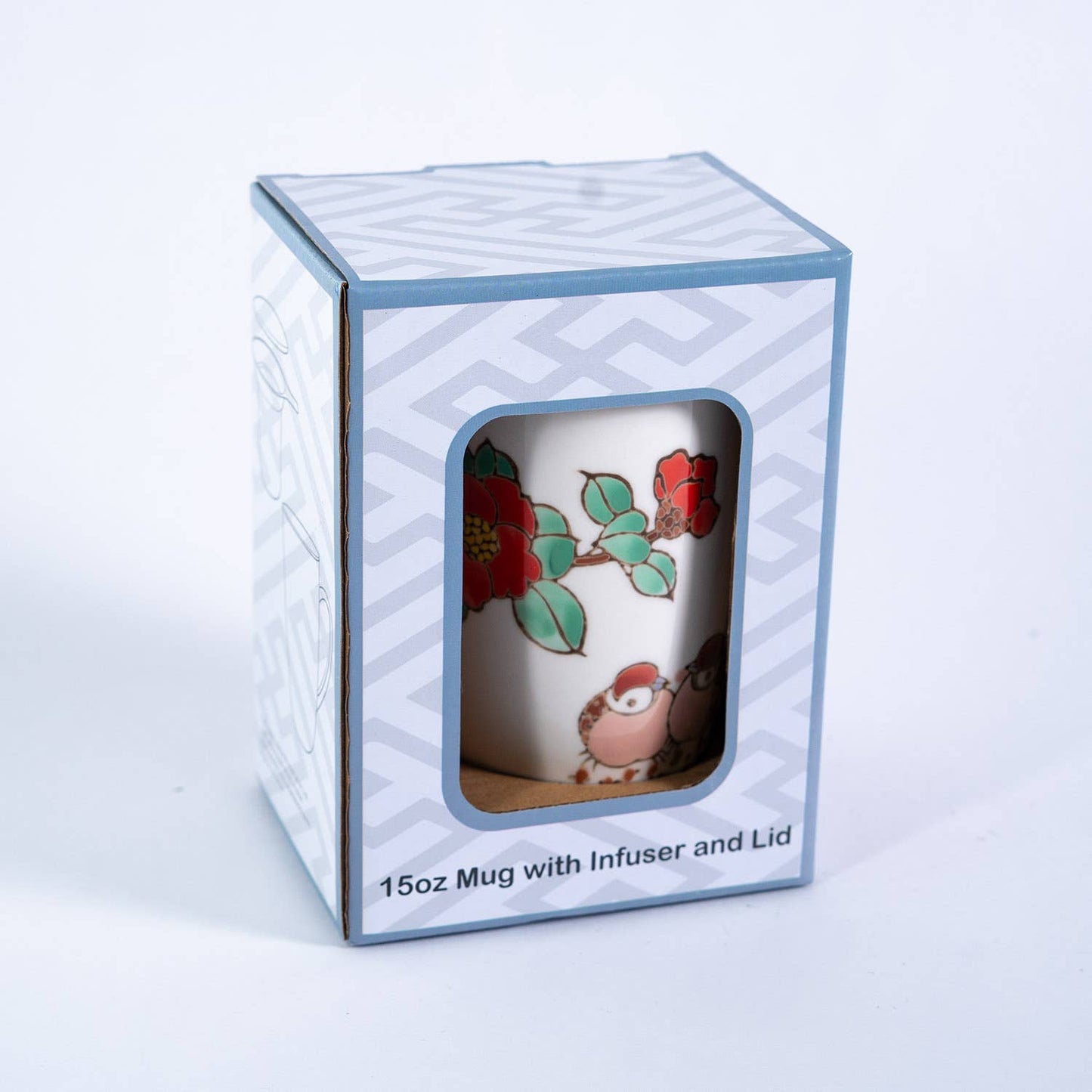 Urban Tokyo - Twin Sparrows Cherry Blossoms Design 15oz Tea Mugs with Lid and Infuser for Loose Leaf Tea (4/32)
