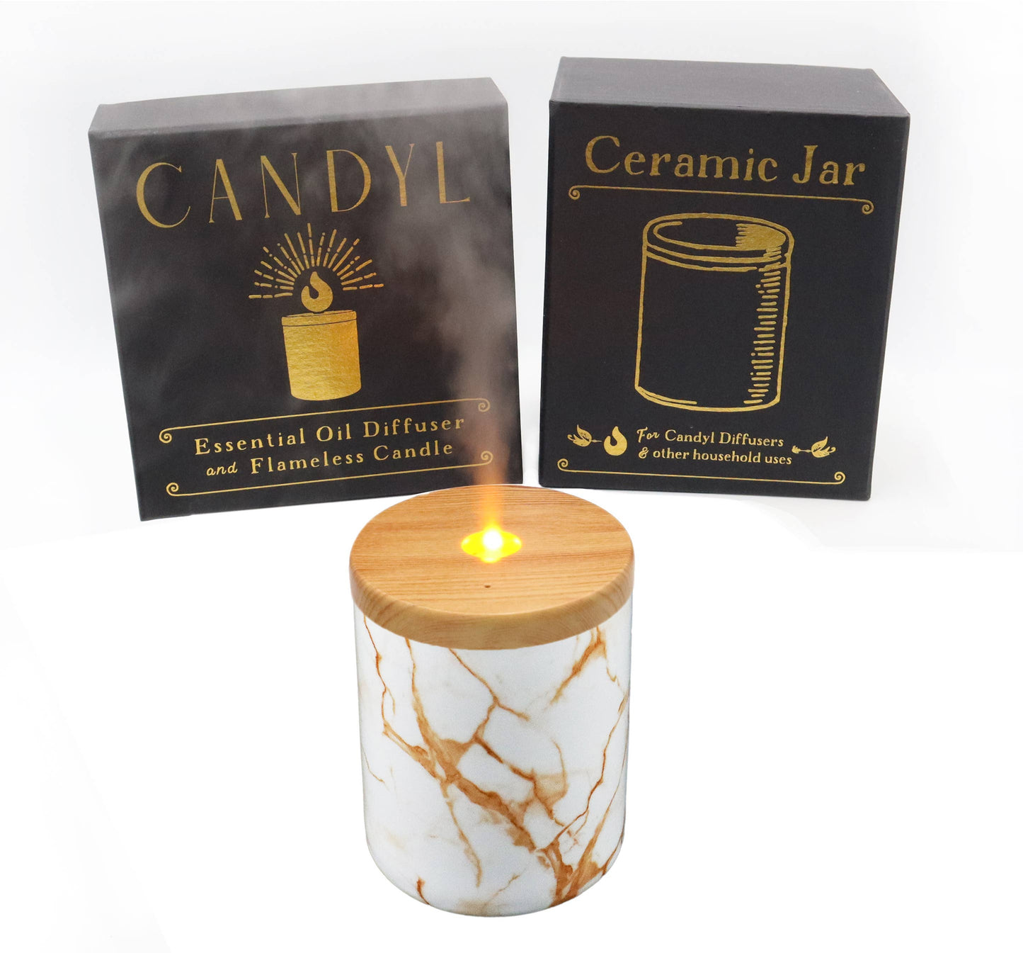 Candyl - Candyl Candle Diffuser with Rechargeable Battery: Blue Marble Jar, Dark Wood Top