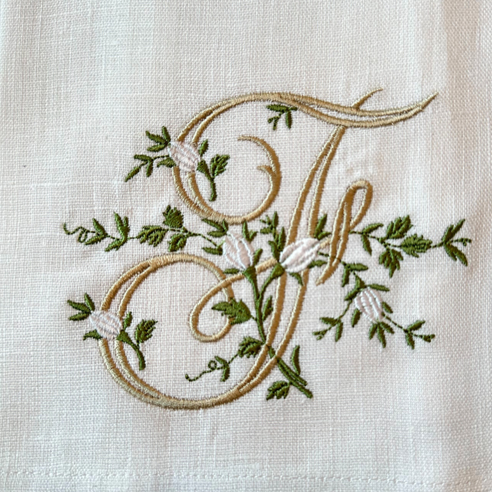 Arte Italica & Crown Linen Designs - Floral Monogram Linen Towel: V