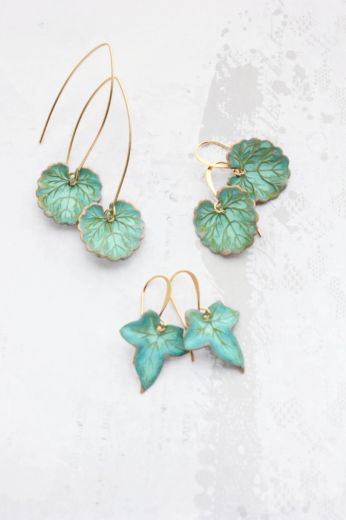 A Pocket of Posies - Lily Pad Earrings - Verdigris Patina: Short Ear Wire / Ivy Leaf