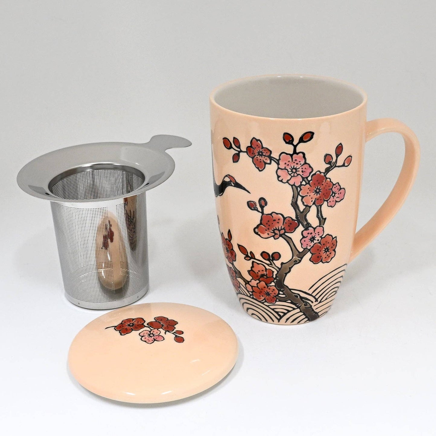 Urban Tokyo - Crane Flower Design 15oz Tea Mugs with Lid and Infuser for Loose Leaf Tea (4/32)