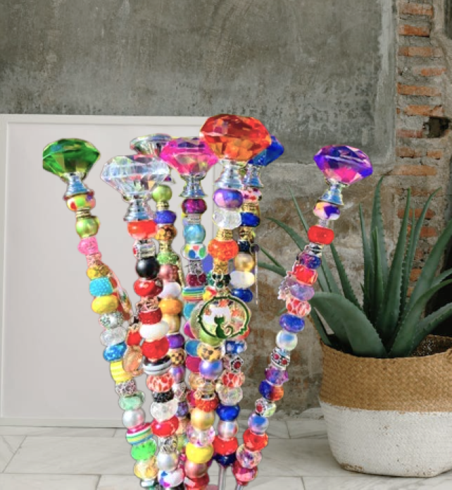 Sea of Bliss Shop - Fairy Garden Plant Stakes, Sun Catcher, Handcrafted: Red / No Charm / 13 inch