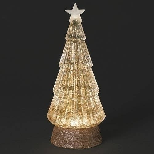 Roman Lighted Swirl Tree with Gold Glitter and Base