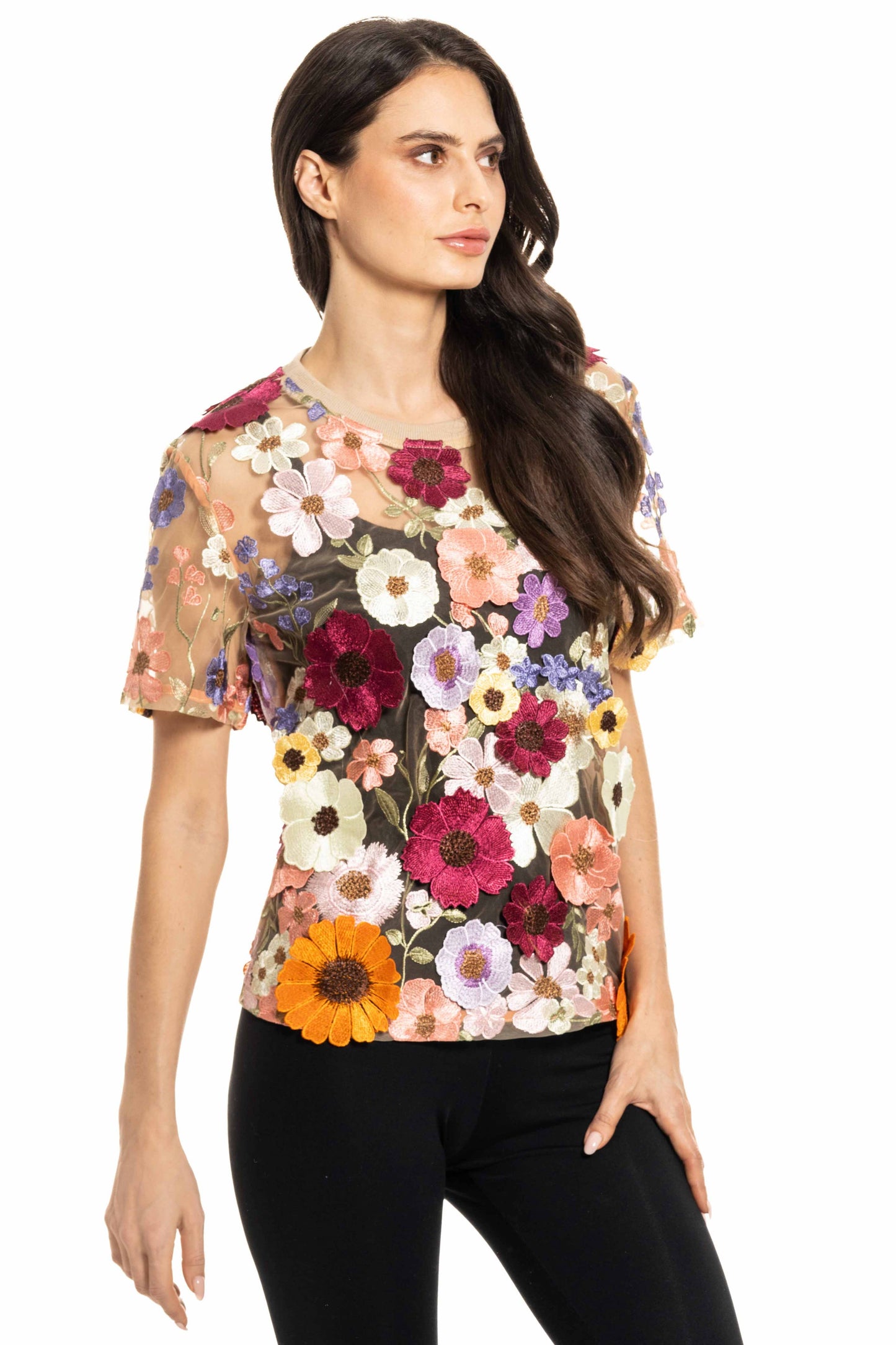 Adore - L3684-2 - Multicolor Floral Embroidered Top: L