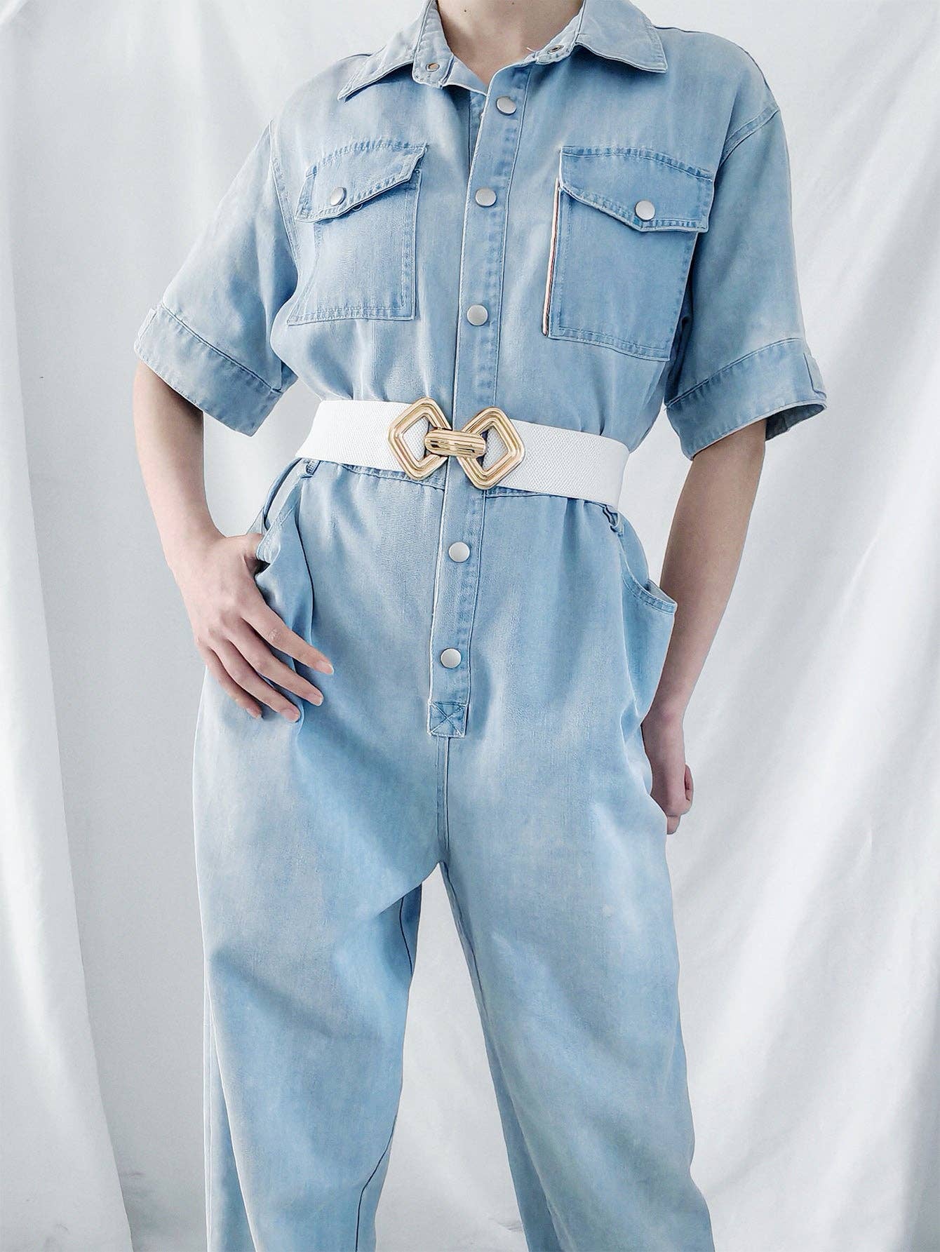 Kustom Kreations Goods - Geometric Buckle Elastic Wide Belt: Ochre / One Size