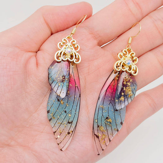 Mio Queena - Handmade Fairy Wings Earrings Insect Butterfly Wing: Gold foil and colored