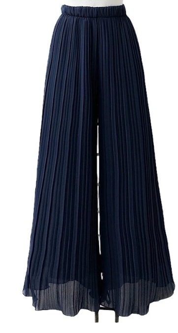 LOOWIE - ELPLNA Italian Navy Pleated Wide Legs Pants LOOWIE