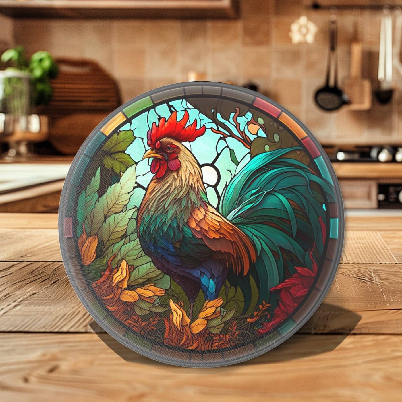 Fernville Creations - Rooster Tempered Glass Cutting & Serving Board: 12 Inch