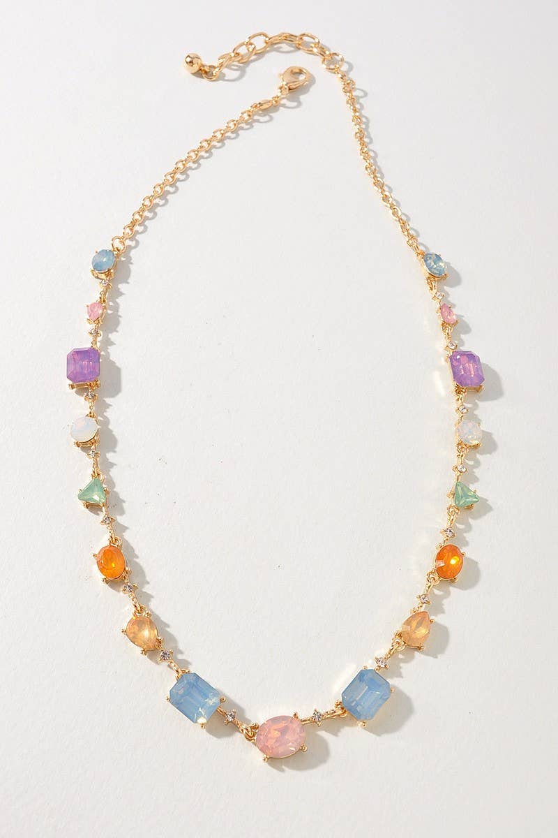 anbfashion - Crystal Color Stone Beaded Multi Shape Rhinestone Necklace: M2