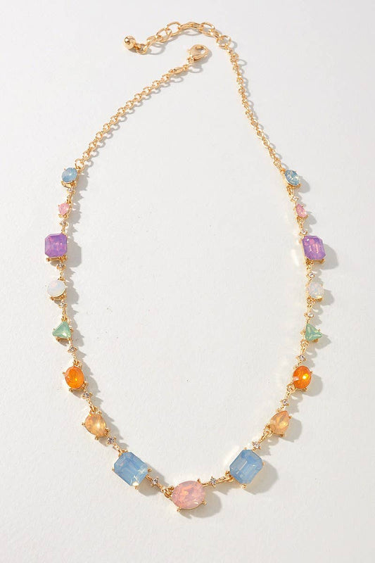anbfashion - Crystal Color Stone Beaded Multi Shape Rhinestone Necklace: M2