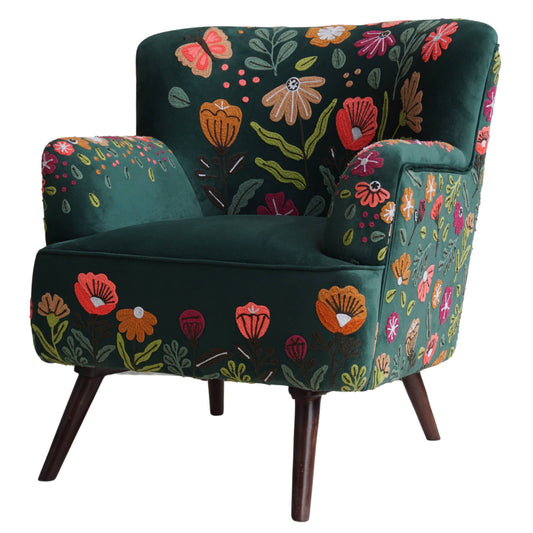 LR Home - Floral Bohemian Embroidered Handmade Accent Chair