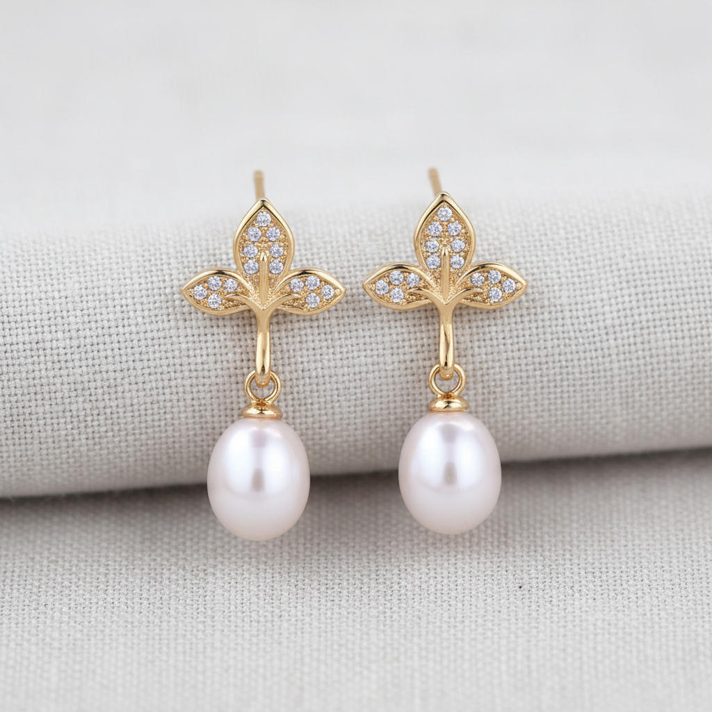 camilla dovey - Leaf Pearl Teardrop Earrings